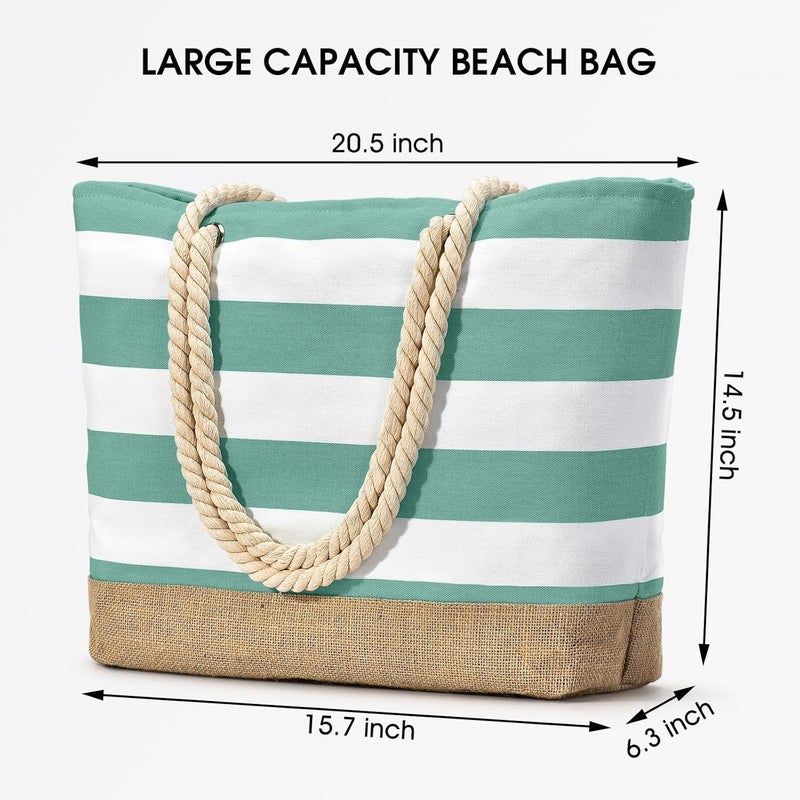 Becokan Beach Bags for Women Large Canvas Beach Tote Bag Beach Bags Waterproof Sandproof Swim Pool Bag Travel Essentials - Image 3